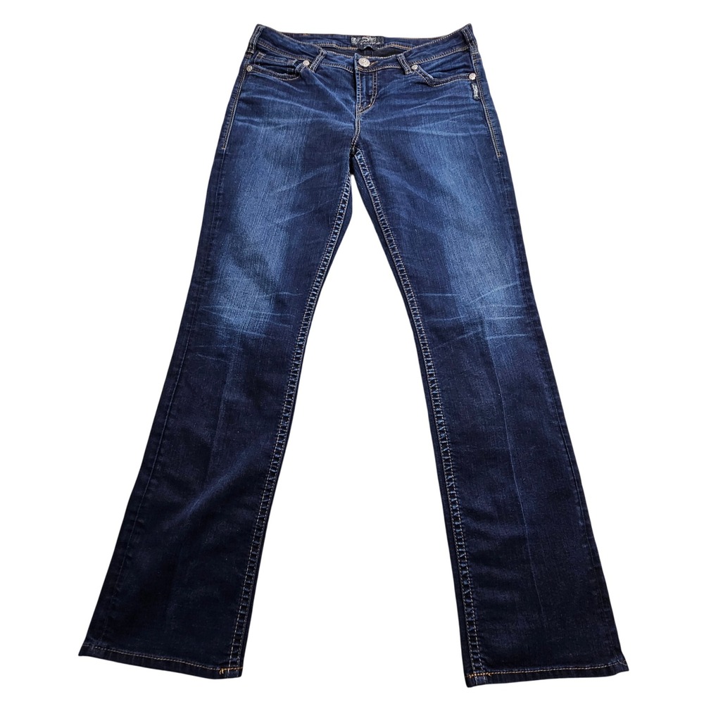Silver Jeans Co Suki Straight Jeans Womens 32x32 Blue Dark Wash Mid Rise L93417